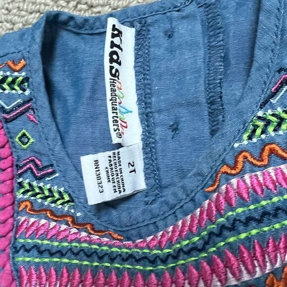 🍭6/$30 Kids Headquarters Chambray Multicolored Flutter Sleeve Summer Top - 2T - Picture 3 of 4